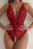 Arias Closet Kırmızı Özel Bölgesi Açık Fiyonklu Dantel Fantezi Body