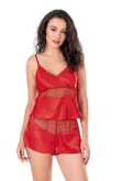 Arias Closet Kırmızı Saten Babydoll Şort Takımı
