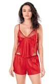 Arias Closet Kırmızı Saten Babydoll Şort Takımı