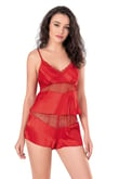 Arias Closet Kırmızı Saten Babydoll Şort Takımı
