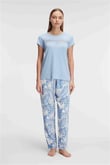 Arias Closet Kısa Kol Bisiklet Yaka Kadın Viskon Çiçek Desenli Yazlık ÖRME Dantel Detaylı Pijama Takımı