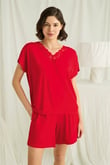 Arias Closet Kısa Kollu Dantelli V Yaka Şort Pijama Takımı