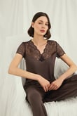 Arias Closet Kısa Kollu ve Dantelli V Yaka Pijama Takımı
