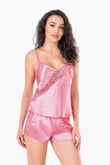 Arias Closet Koyu Pembe Saten Babydoll Şort Takımı