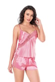 Arias Closet Koyu Pembe Saten Babydoll Şort Takımı