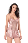 Arias Closet Koyu Pudra Saten Babydoll Şort Takımı