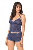 Arias Closet Lacivert Jakarlı Babydoll Şort Takımı