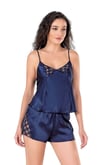 Arias Closet Lacivert Saten Babydoll Şort Takımı