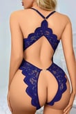 Arias Closet Mavi Özel Bölgesi Açık Dantel İşlemeli Fantezi Body