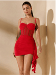 Arias Closet Özel Şık Tasarım Kırmızı Korse Görünümlü Mini Club Elbisesi