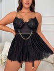 Arias Closet Özel Tasarım Büyük Beden Fantezi Zincir Detaylı Dantelli Gecelik