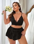 Arias Closet Özel Tasarım Büyük Beden Siyah Dantel İşlemeli Fantezi Mini Etekli Sütyen Takımı