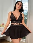 Arias Closet Özel Tasarım Büyük Beden Siyah Dantel İşlemeli Dekolteli Fantezi Etekli Sütyen Takımı