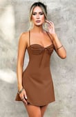 Arias Closet Özel Tasarım İnce Askılı Sırt Dekolteli Kahverengi Mini Saten Gecelik