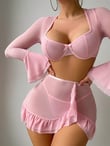 Arias Closet Özel Tasarım Pembe Bolerolu Transparan Fantezi Sütyen Etekli Takım
