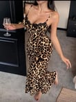 Arias Closet Pamuklu Leopar Desenli İnce Askılı Uzun Elbise