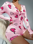 Arias Closet Pamuklu Pembe Kalp Desenli Düğmeli Uzun Kol Tulum Pijama