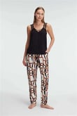 Arias Closet Sıfır Kol V Yaka Viskon Geometrik Yazlık Uzun İp Detaylı Pijama Takımı