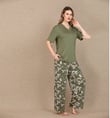 Arias Closet Şık Tasarım Çiçek Desenli Yeşil Kısa Kol Viskon Pijama Takımı