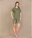 Arias Closet Şık Tasarım Çiçek Desenli Yeşil Şortlu Kısa Kol Viskon Pijama Takımı