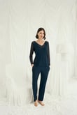 Arias Closet Sırt Dekolteli Uzun Kollu Tüllü ve Dantelli Pijama Takımı