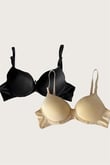 Arias Closet Siyah-Ten 2'li Mikro Kumaş Push Up Dolgulu Balenli Günlük Destekli Sütyen
