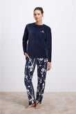Arias Closet Uzun Kollu Kadife T-Shirt ve Çiçek Desenli Pantolon Pijama Takımı