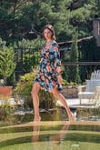 Arias Closet Viskon Çiçek ve Yaprak Desenli Uzun Kollu Elbise