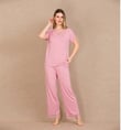 Arias Closet Viskon Şık Tasarım Dantel İşlemeli Pembe Kısa Kol Pijama Takımı