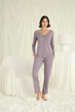 Arias Closet Yakası Kolu ve Omzu Dantelli Boydan Düğmeli Pijama Takımı