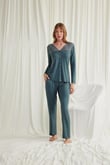 Arias Closet Yakası Omzu ve Paçası Dantelli Boydan Düğmeli Pijama Takımı