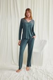 Arias Closet Yakası Omzu ve Paçası Dantelli Boydan Düğmeli Pijama Takımı