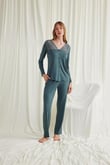 Arias Closet Yakası Omzu ve Paçası Dantelli Boydan Düğmeli Pijama Takımı