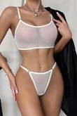 Beyaz Transparan Tül Bralet Tanga İç Giyim Takımı TM1388