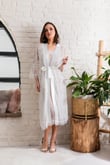 GELİN SET TRANSPARAN MİDİ BOY KUŞAKLI SABAHLIK EKRU (MGP12176)