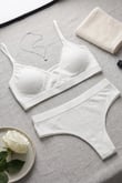 Kadın Ekru Çıkarılabilir Pedli Fitilli Dantelli Bralet Takımı