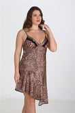Premium Büyük Beden Saten Leopar Gecelik Bigsize