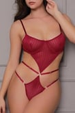 Transparan Bordo Dekolteli Balenli Fantazi İç Giyim Body TM1410