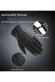 Single Sword Su Geçirmez Softshell Unisex Bisiklet, Motosiklet Eldiven Dokunmatik Kışlık Rüzgar Geçirmez Kaymaz (SİYAH-L)