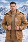 Single Sword Su&Rüzgâr Geçirmez Kapüşonlu Softshell Kışlık Erkek Mont (BEJ-M)
