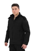 Single Sword Su&Rüzgar Geçirmez Outdoor Softshell Kışlık Erkek Mont (Kapüşonlu) (SİYAH-3XL)