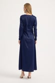 Lacivert Saten Drape Elbise