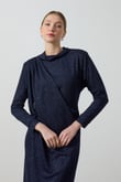 Lacivert Simli Drape Elbise