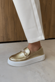 Kadın Taşlı Loafer GOLD