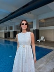 QULOVEYeni Gelenler3D Brode Detaylı Elbise Beyaz