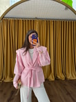 QULOVEYeni GelenlerAkra Pembe Keten Oversize Ceket