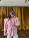 QULOVEYeni GelenlerAkra Pembe Keten Oversize Ceket