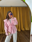 QULOVEYeni GelenlerAkra Pembe Keten Oversize Ceket