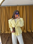 QULOVEYeni GelenlerAkra Sarı Keten Oversize Ceket