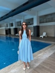 QULOVEYeni GelenlerBebe Mavisi Halter Yaka Kloş Elbise